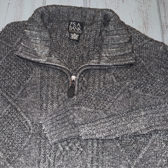 Jos. A. Bank Other - Jos. A. Bank Executive Collection XL Cable Knit Sweater Lamb Wool Nylon Gray Zip